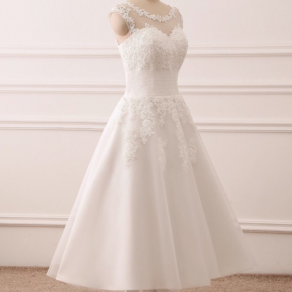 Plus friendly❤️Audrey Hepburn Courthouse Ivory Tulle Wedding Gown,2-26W - Picture 4 of 8